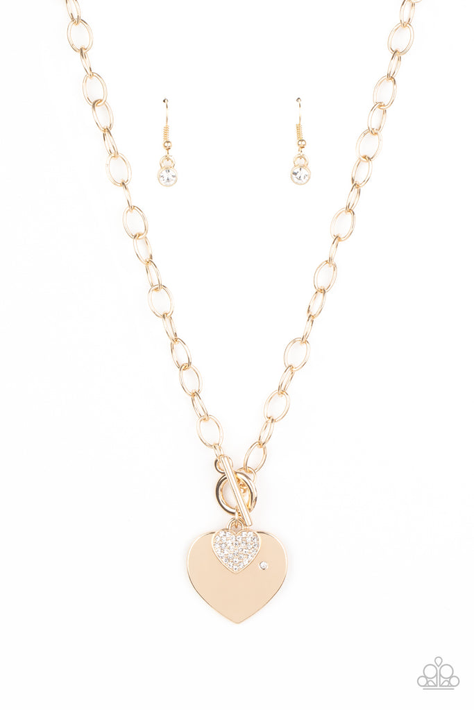 Heart-Stopping Sparkle - Paparazzi Gold Necklace