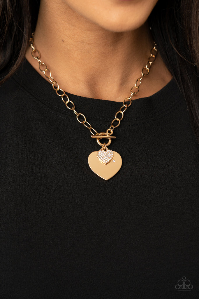 Heart-Stopping Sparkle - Paparazzi Gold Necklace
