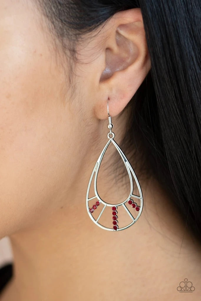 Line Crossing Sparkle - Paparazzi Red Earrings